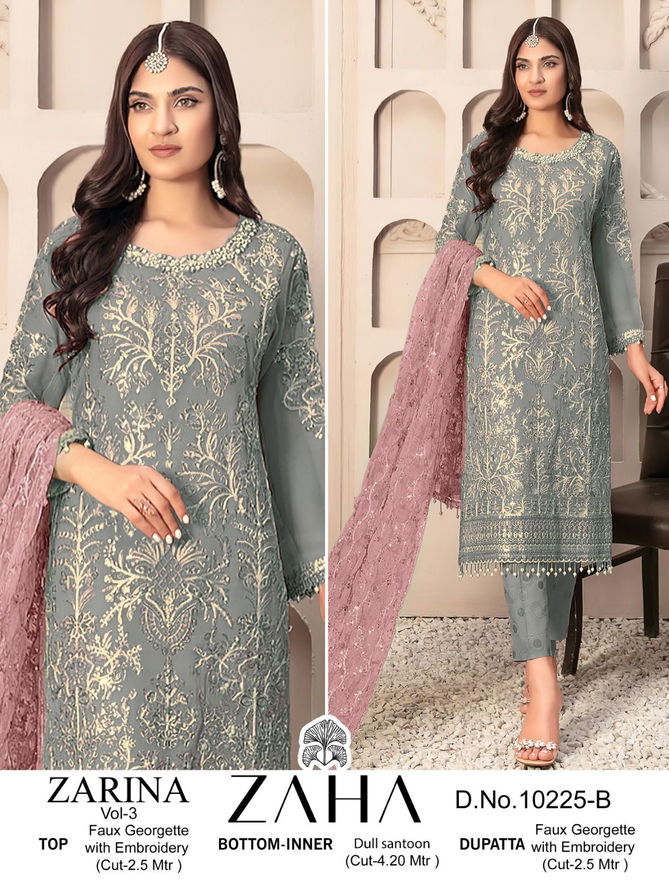 Zarina Vol 3 By Zaha Embroidery Georgette Pakistani Suits WHolesale Market In Surat